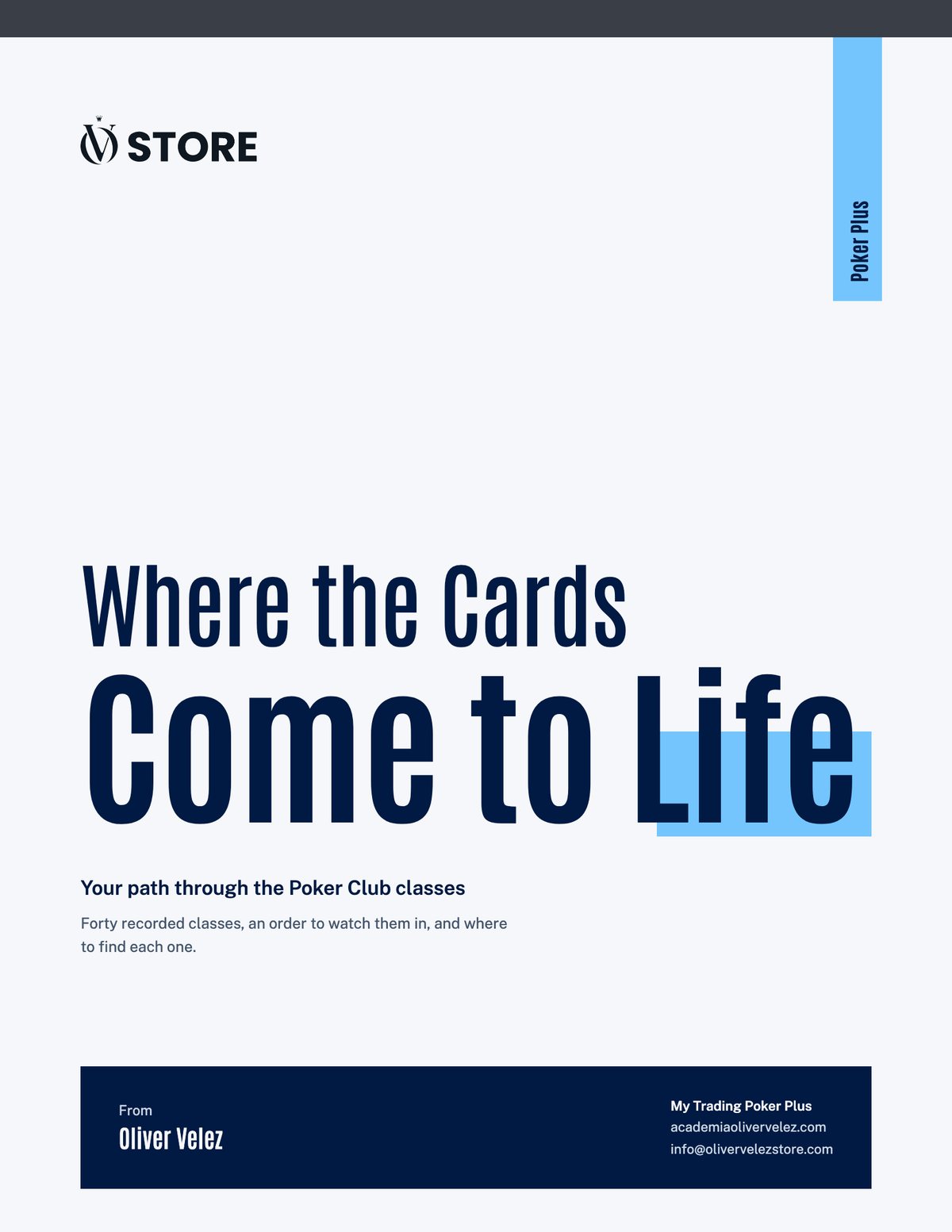 Portada de la guía en PDF Where the Cards Come to Life, la ruta por las clases del Poker Club, de Oliver Velez